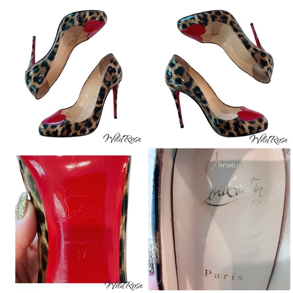CHRISTIAN LOUBOUTIN Leopard Print Patent Leather Doracora Heart 100 Pumps - Picture 17 of 17